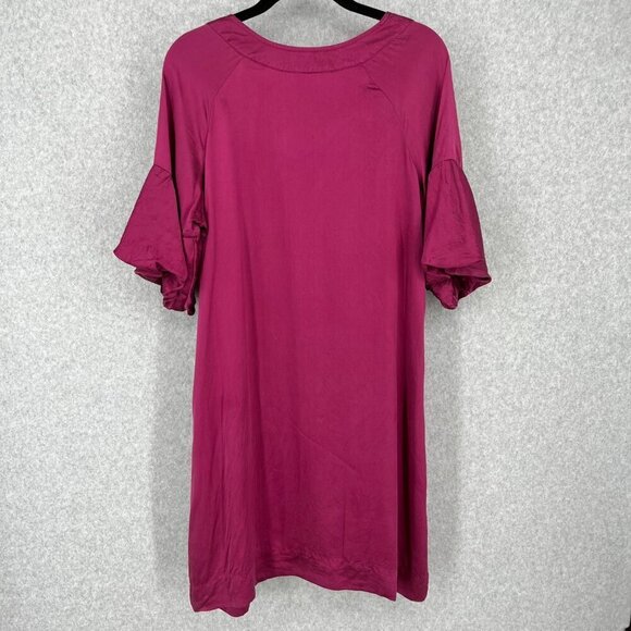 Froxx Womens 100% Silk Puff Bubble Sleeve Midi Shift Dress Size M Berry Red - Picture 4 of 11
